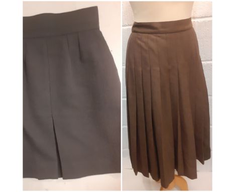 Salvatore Ferragamo and Fendi-Two ladies skirts comprising a Ferragamo brown pleated fleece wool skirt European size 40 ( app