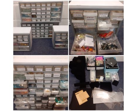 Jewellery making accessories to include semi-precious stones, beads, tools, presentation boxes and tabletop display stands. L