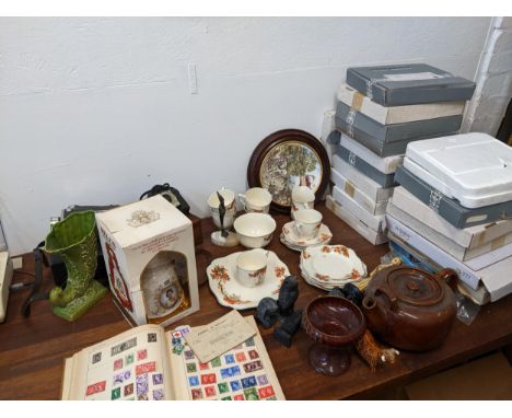 Wedgwood and other picture plates, Bells whisky, stamp album, Bell and Howell cine camera and other itemsLocation:If there is