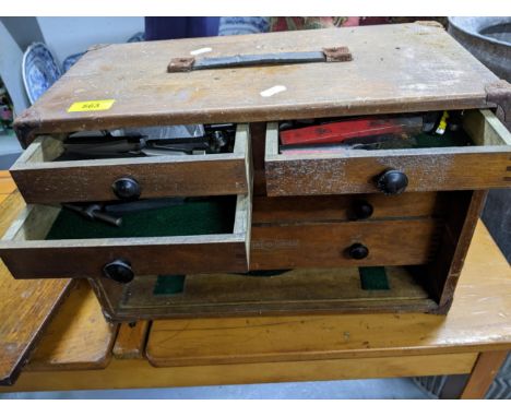 A Moore & Wright engineer's teak tool chest, fall flap (with key), interior with six short and two long drawers containing va