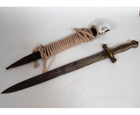 An Imperial Russian Pioneer's Tesak (short sword), Crimea period, having brass grip and quillons stamped with marks and numbe