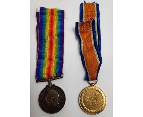 Medals - WWI pair named to 26347 Pt A Caddy Glouc Reg, on ribbons