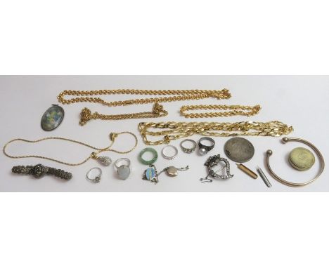 An early Victorian paste set witch’s heart brooch; an opal ring; and other jewellery, mostly costume items                   