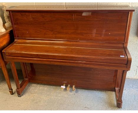 A Samick upright piano in bright mahogany case, metal frame, labelled "Imperial German Scale"  149cms wide