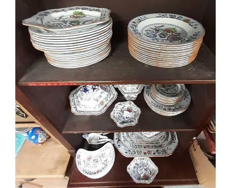 An extensive Victorian Masons Ironstone dinner service, includes tureen and cover, vegetable dishes with covers, graduated me