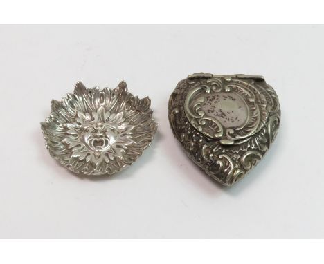 A small late Victorian silver Green Man dish, by William Comyns, London 1890, possibly originally a caddy spoon; with a heart