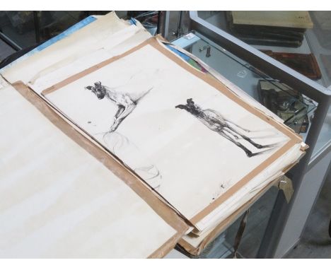 EVE LITTLETON (1937 - 2020 British) - a portfolio of works including pen and ink studies of lurchers, chalk studies of dogs a