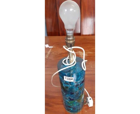 A mid Century cylindrical table lamp with "crystalised" turquoise plastic base