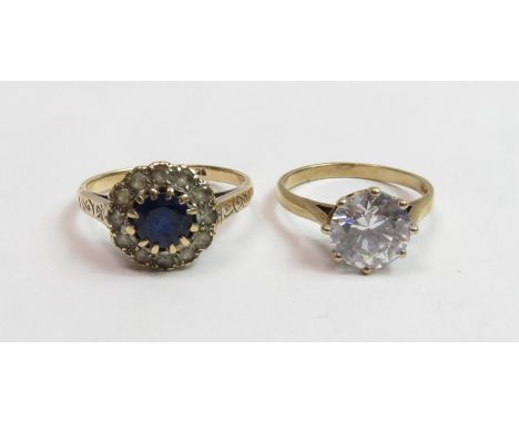 A 9 carat gold single stone ring; with a cluster ring, stamped ‘9ct’; 4.7 g gross                                            