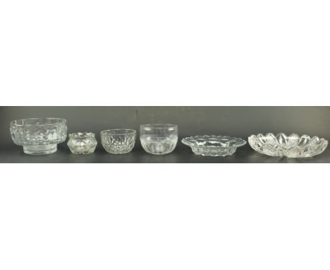 A collection of six pieces of early 19th century c1800-1820 Regency glassware, plates &amp; bowls. The lot to include a flute