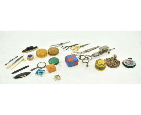 Curios &amp; sundries. A collection of small 19th &amp; 20th century items, some relating to needlework. The lot to include a