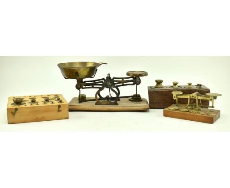 A 19th century Victorian kitchen household scale and weights, and a Victorian S. Mordan &amp; Co. brass small postal weighing