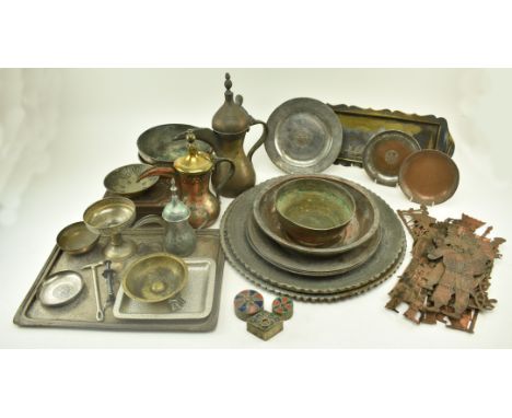 A large collection of Islamic Middle Eastern &amp; Indian early 20th century &amp; later copper &amp; white metal hand emboss