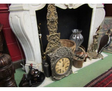 A 19th Century French Comtoise wall clock, embossed floral surround and Roman dial, some damage