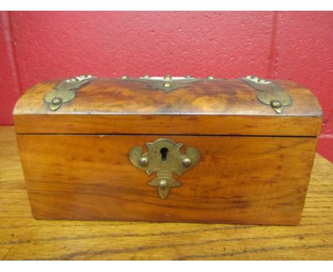 A Victorian twin section tea caddy with metal and faux ivory detail, metal escutcheon with original lining