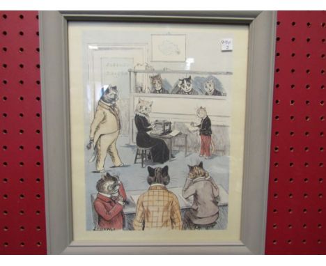 A Louis Wain print "The General Office", framed and glazed, 23cm x 18cm