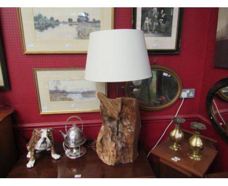 An unusual table lamp with a naturalistic tree form base, cream shade