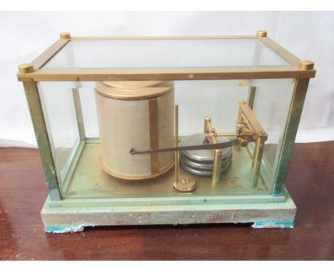 A barograph in gilt brass casing (tarnished) marked L &amp; M. made in frame, no. 335143