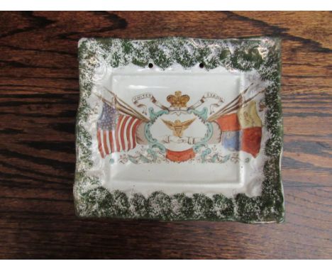 Commemorative ceramic plaque (Sunderland?) with British and American flags, 'United we Stand'. 19cm x 21cm