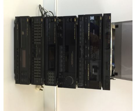JVC HIFI - a collection of 6 pieces of JVC music equipment and a pair of matching speakers to include a belt drive turntable 