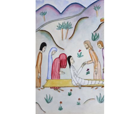 Joanna Gill (daughter of Eric Gill), ink and watercolour,  'Arise, take up thy bed and walk', c.1922, 23 x 15cm, unframed