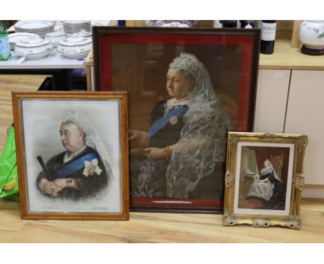 Alfred Cooke publ., chromolithograph, Portrait of Queen Victoria, the Sovereign of 60 years, 60 x 49cm, another chromolithogr
