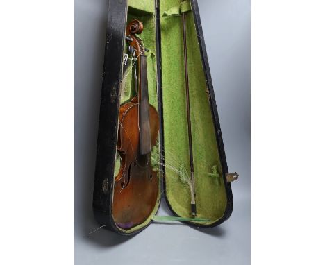 A cased 19th century violin, labelled Stradivarius 1690, with a Dodd bow Ivory submission reference: HV3LNS3T