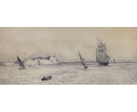 William Lionel Wyllie (1851-1931), drypoint etching, 'Syracuse', signed in pencil, 16 x 37cm