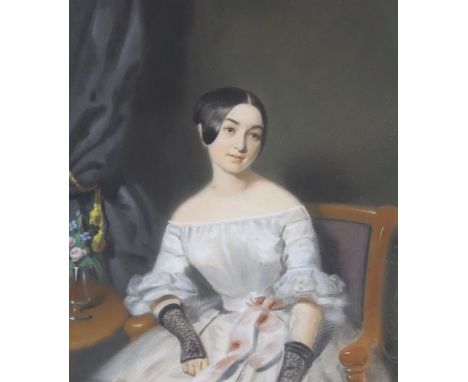 Mid 19th century German School, pastel, Portrait of a young lady, indistinctly signed and dated 1839, 28 x 25cm