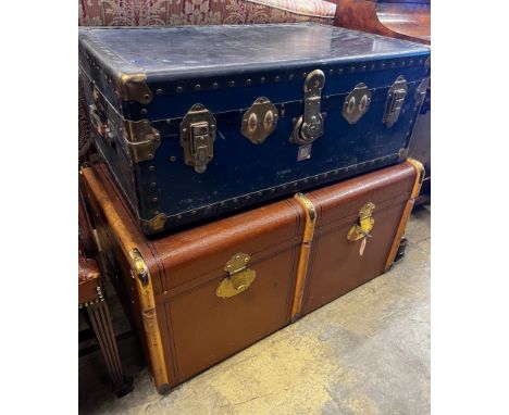 Two vintage cabin trunks, larger 89cm, depth 50cm, height 48cm