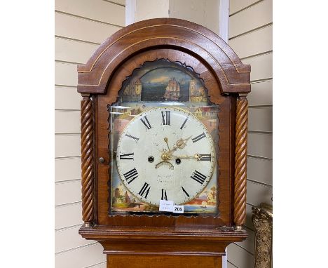 An early 19th century mahogany eight day longcase clock, with painted dial, height 210cm
