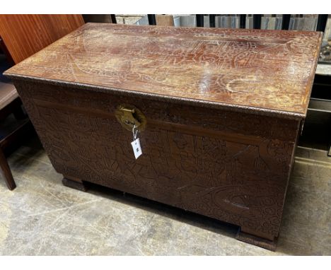 A Chinese carved hardwood trunk, length 102cm, depth 52cm, height 61cm