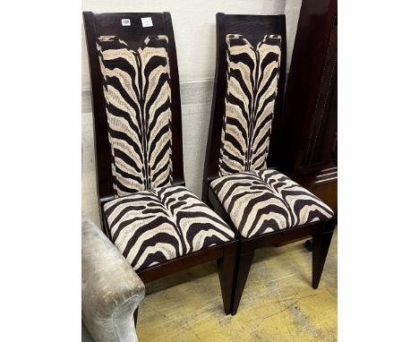 A pair of contemporary Mariner of Valencia zebra print fabric upolsterey side chairs
