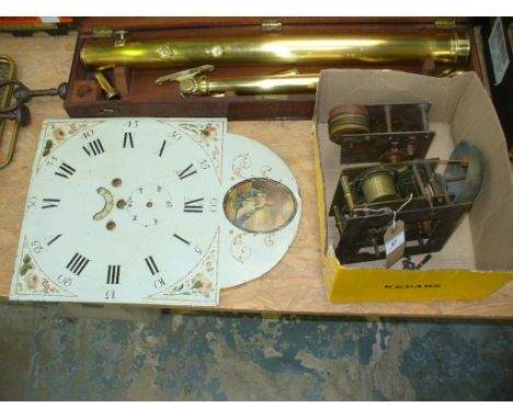 A Painted longcase clock dial , a 2 train movement and a second movement.