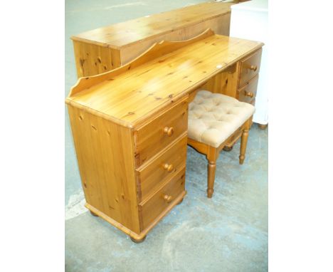 A Modern pine twin pedestal dressing table and stool.