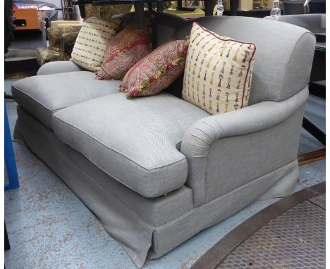 SOFABED, Howard style, in a light blue fabric, approx 185cm L x 97cm D. 
