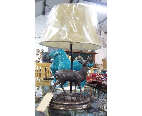 TABLE LAMP, sculptural stag design, with shade, 66cm H. 