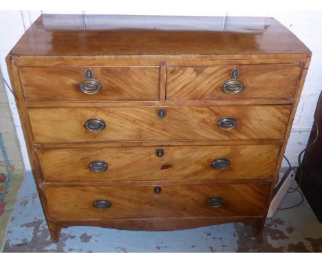 CHEST, late George III mahogany with two short above three long drawers on swept bracket front feet, 106cm W x 102cm H x 49.5