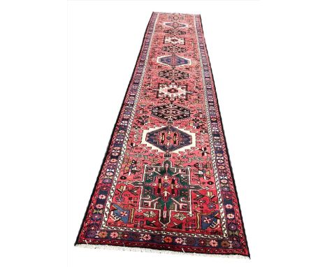 FINE PERSIAN KARAJA LONG RUNNER, 445cm x 90cm. 