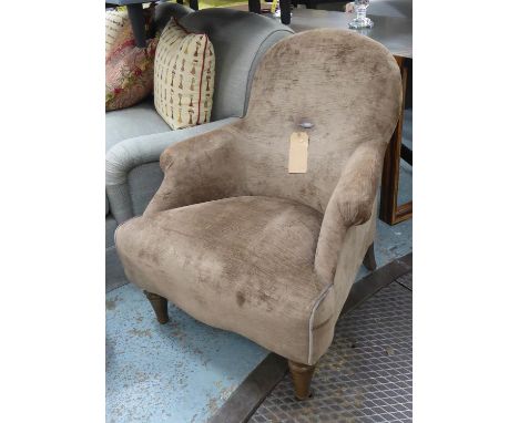 ARMCHAIR, contemporary brown fabric upholstered with button detail, 88cm H. 