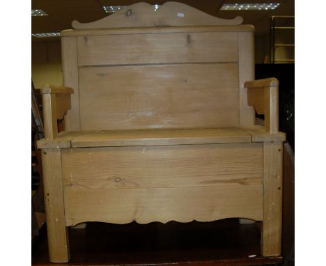 A 19th Century mahogany chest of two short over four long drawers, a pine bench of small proportions, a mahogany framed toile