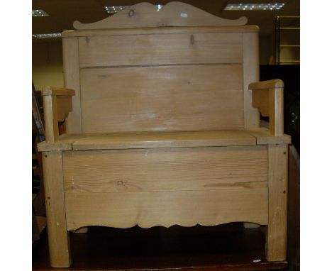 A 19th Century mahogany chest of two short over four long drawers, a pine bench of small proportions, a mahogany framed toile