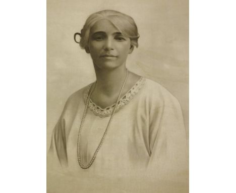 Two portrait studies of a lady and gentleman printed on cream silk panels