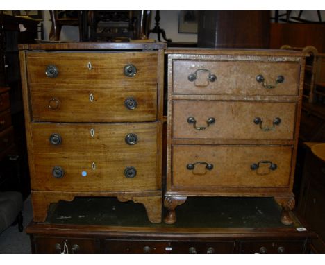 A 19th Century mahogany and inlaid commode, the lift up front as four dummy drawers with brass handles to bracket feet, toget