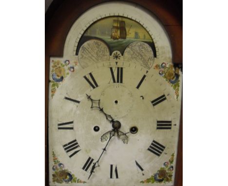 A 19th Century mahogany and inlaid long case clock, the enamelled dial set with Roman numerals and with floral sprays to the 