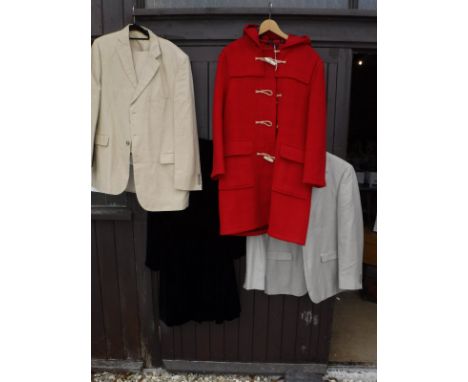 A Butler & Webb gentleman's linen jacket, a Mark & Spencers linen suit, an original Montgomery red duffel coat and a black ve