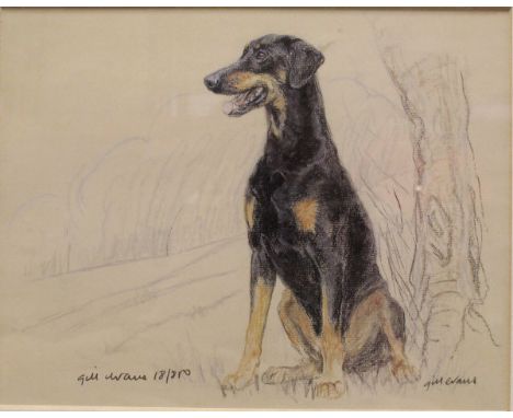 C WALTON "Ruby", study of a seated Dobermann, pastel on paper, signed bottom right, together with another limited edition pri