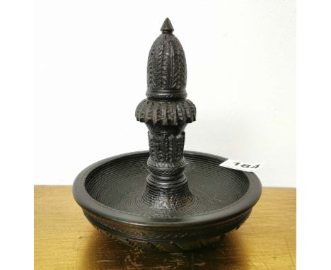 A rare 19th C. Irish carved bog oak chamber stick and snuffer, dia. 14.5cm.