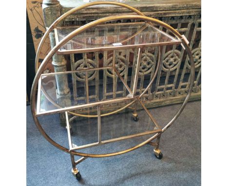 A vintage style gilt metal and glass drinks trolley, W. 82cm x H. 93cm.
