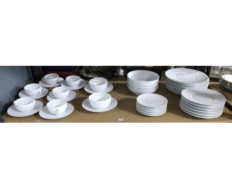 J.L Coquet Hemisphere White dinner service comprising, 6 x  dinner plates 26.5cm , 6 x dessert  plates 21cm, 6 x bread & butt